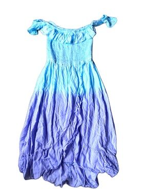 Tiare Hawaii Light Blue to Purple Ombré Smocked Off-Shoulder Maxi Dress